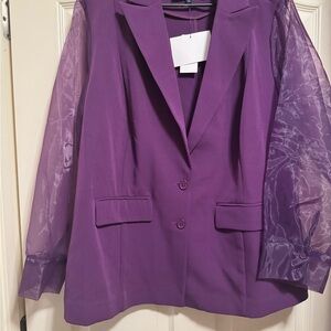 Elegant Purple Blazer with Sheer Sleeves